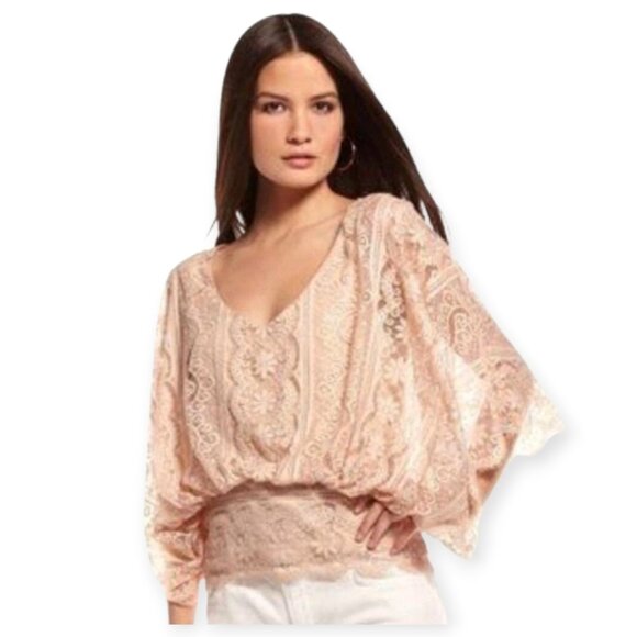 Anthropologie Beyond Vintage Peach Tea Lace Blouse Kimono Sleeve NWT Size L - Picture 3 of 16